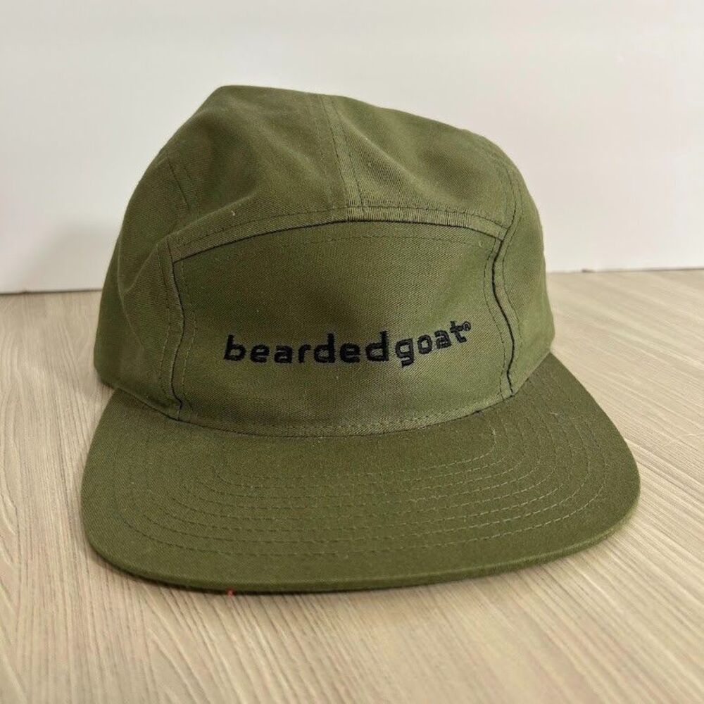 Bearded Goat Mens 5-Panel Hat Olive Green Buckle Back Cotton Blend